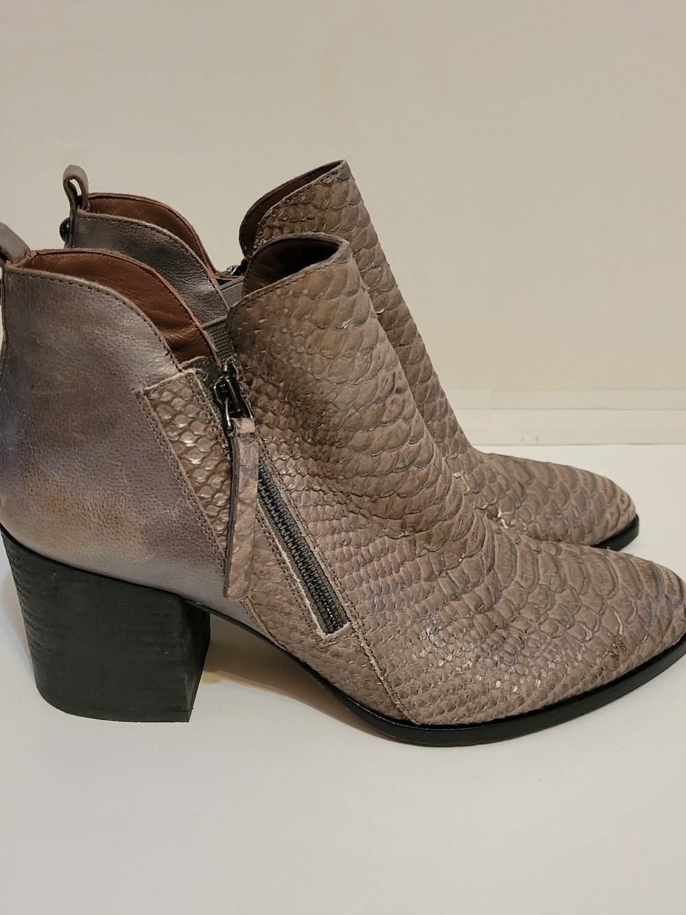 Paul Green Taupe Textured Snake-Embossed Ankle Booties